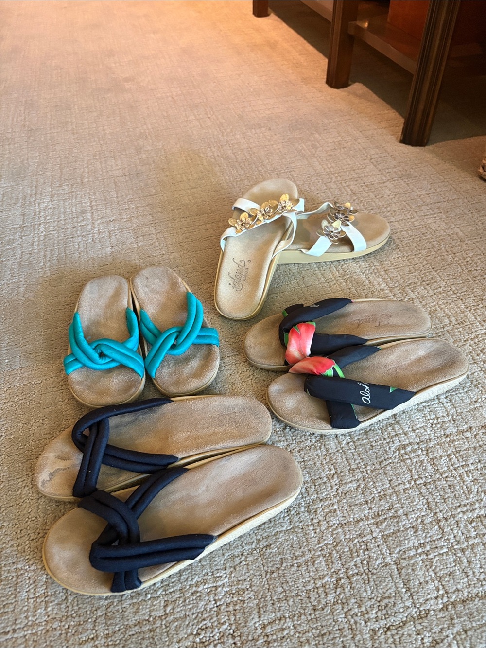 Comfort Floral Slide Sandals in White with Gold Accents